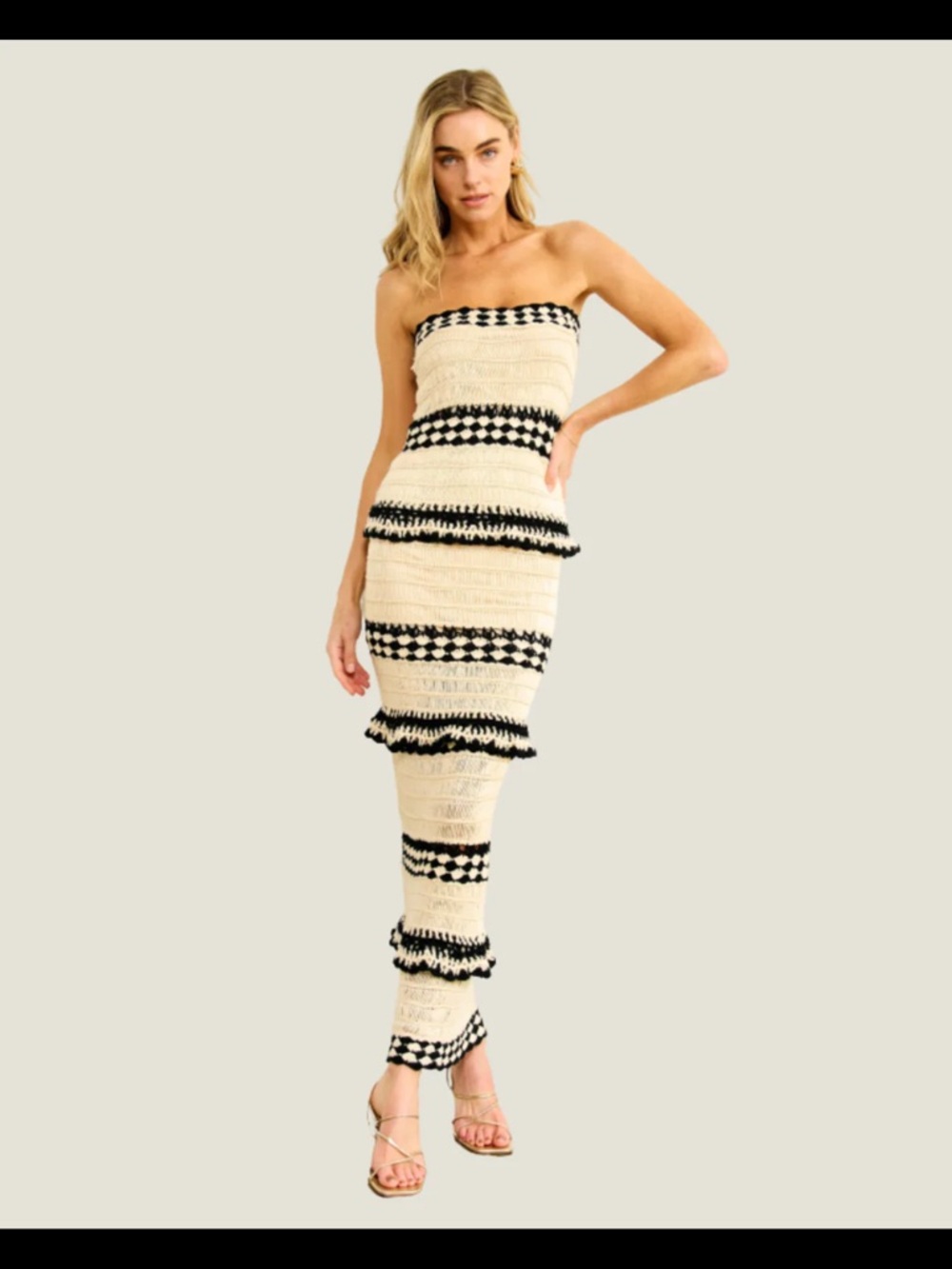 Strapless Cream Maxi Dress with Black Contrast Bands: New with tags